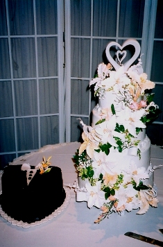 Sugar Flower Wedding Cake w/Tux Grooms Cake