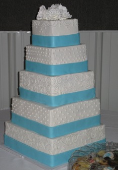 5 Tier Buttercream w/Fondant Ribbon & Sugar Roses