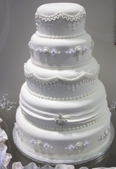 5 Tier White Fondant Wedding Cake