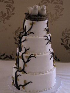 Buttercream w/Chocolate Fondant Branches and Gold Leaves 11
