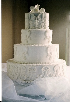 4 Tier White Buttercream Scroll with Sugar Orchid 0038