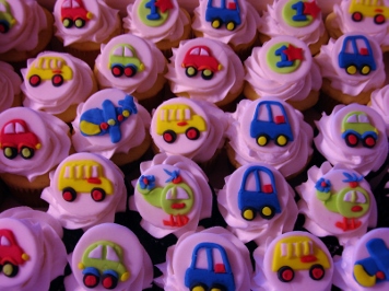 0722 2 1st Birthday Fondant Cupcakes Cars, Bus, Helicopter, Planes 