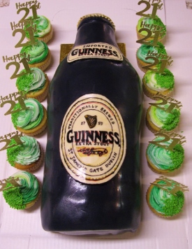Guinness Beer Bottle Cake w Cupcakes